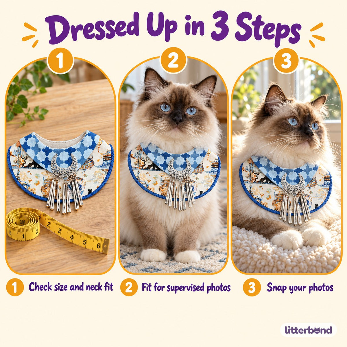 Silver Fringe Bib for Photos - how to put it on