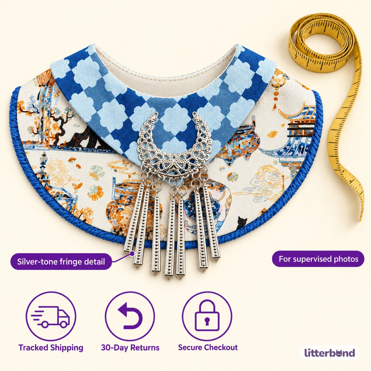 Silver Fringe Bib for Photos - size and details