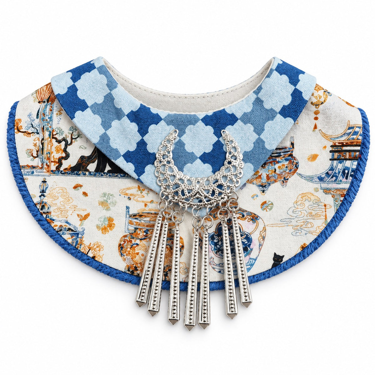 Silver Fringe Bib for Photos - Blue Crescent