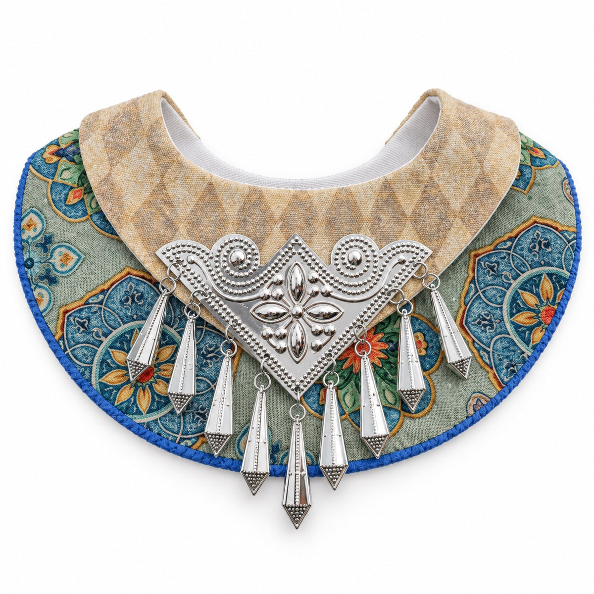 Silver Fringe Bib for Photos - Green Floral Diamond