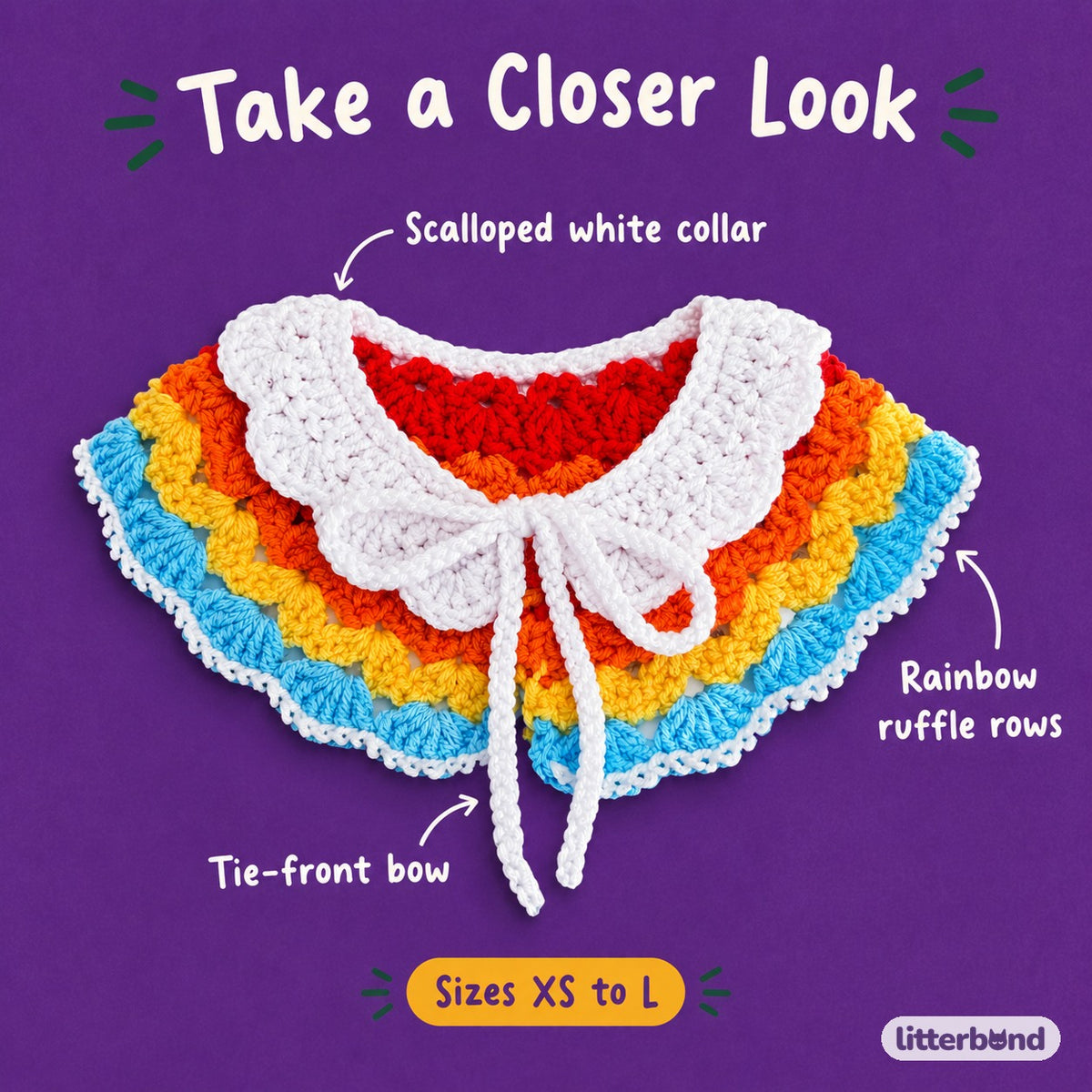 Rainbow Crochet Collar - close-up details
