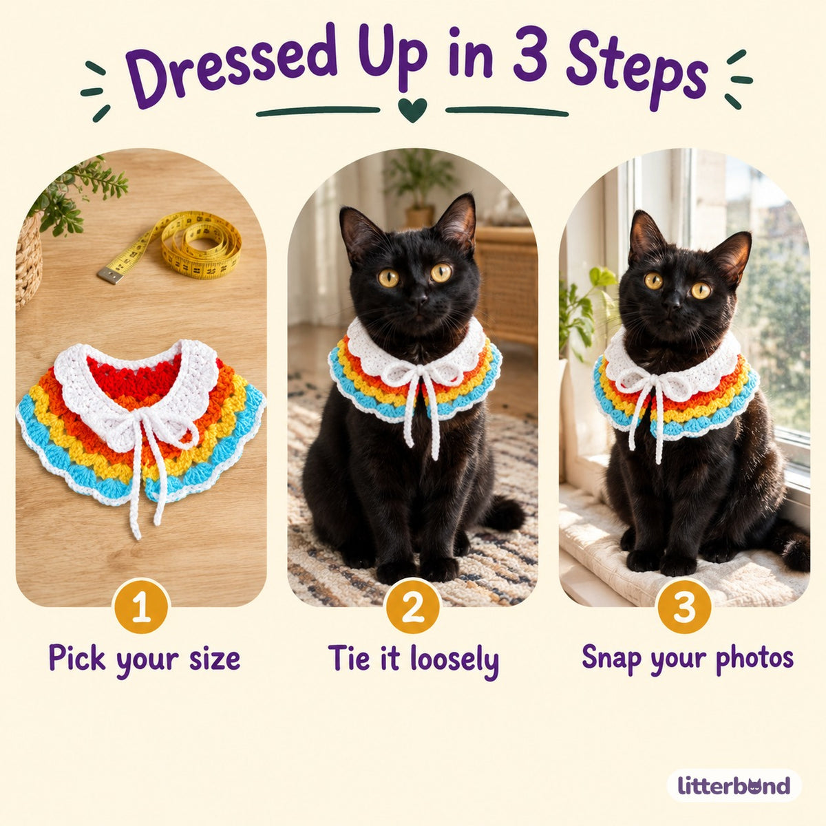 Rainbow Crochet Collar - how to put it on
