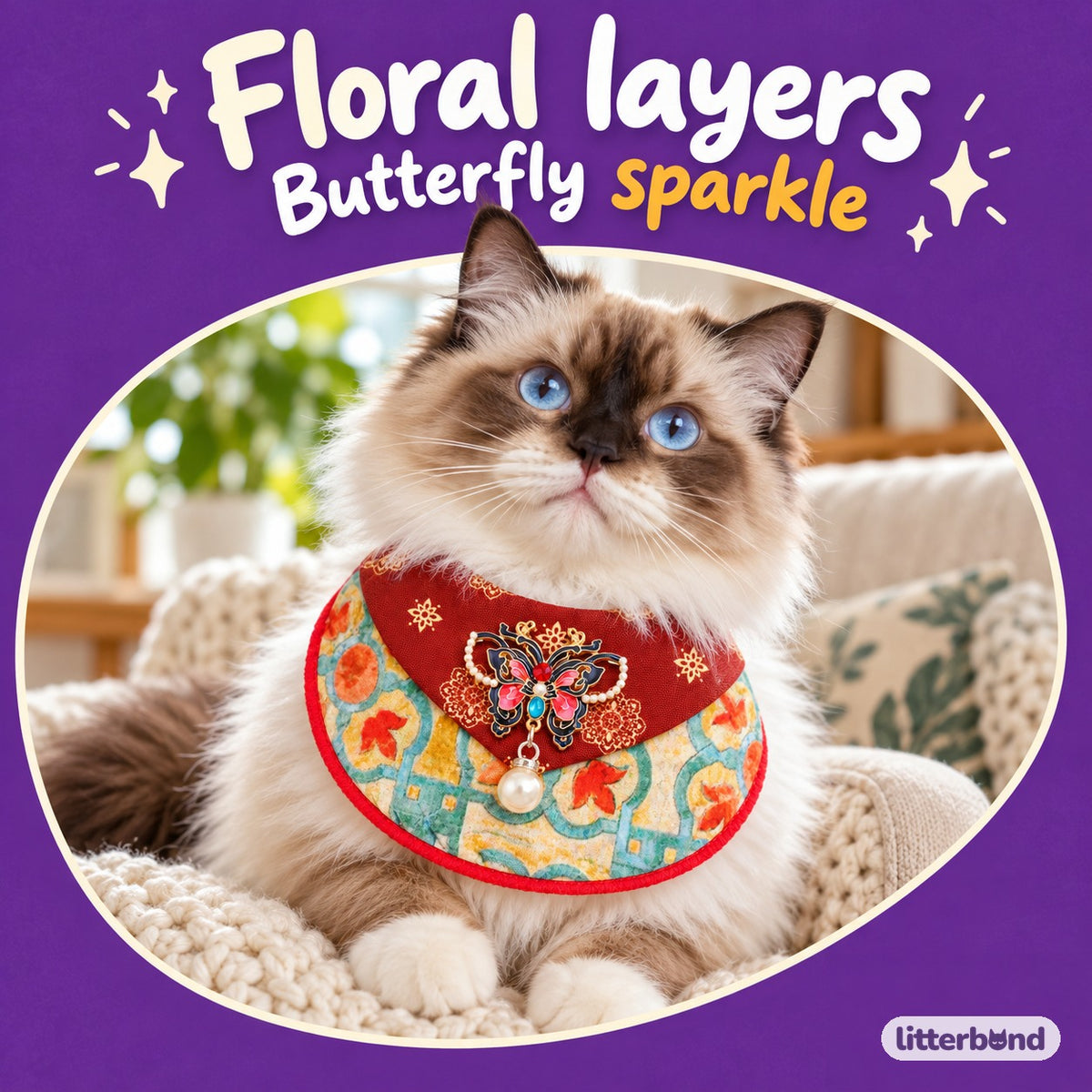 Butterfly Floral Bib for Photos on a cat