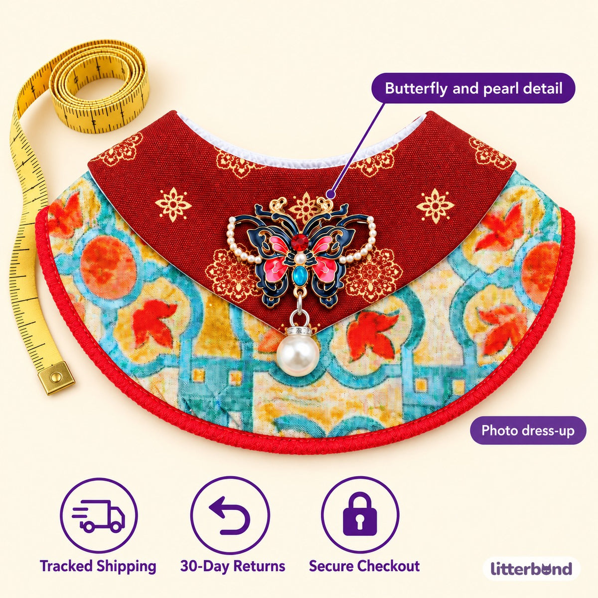 Butterfly Floral Bib for Photos - size and details