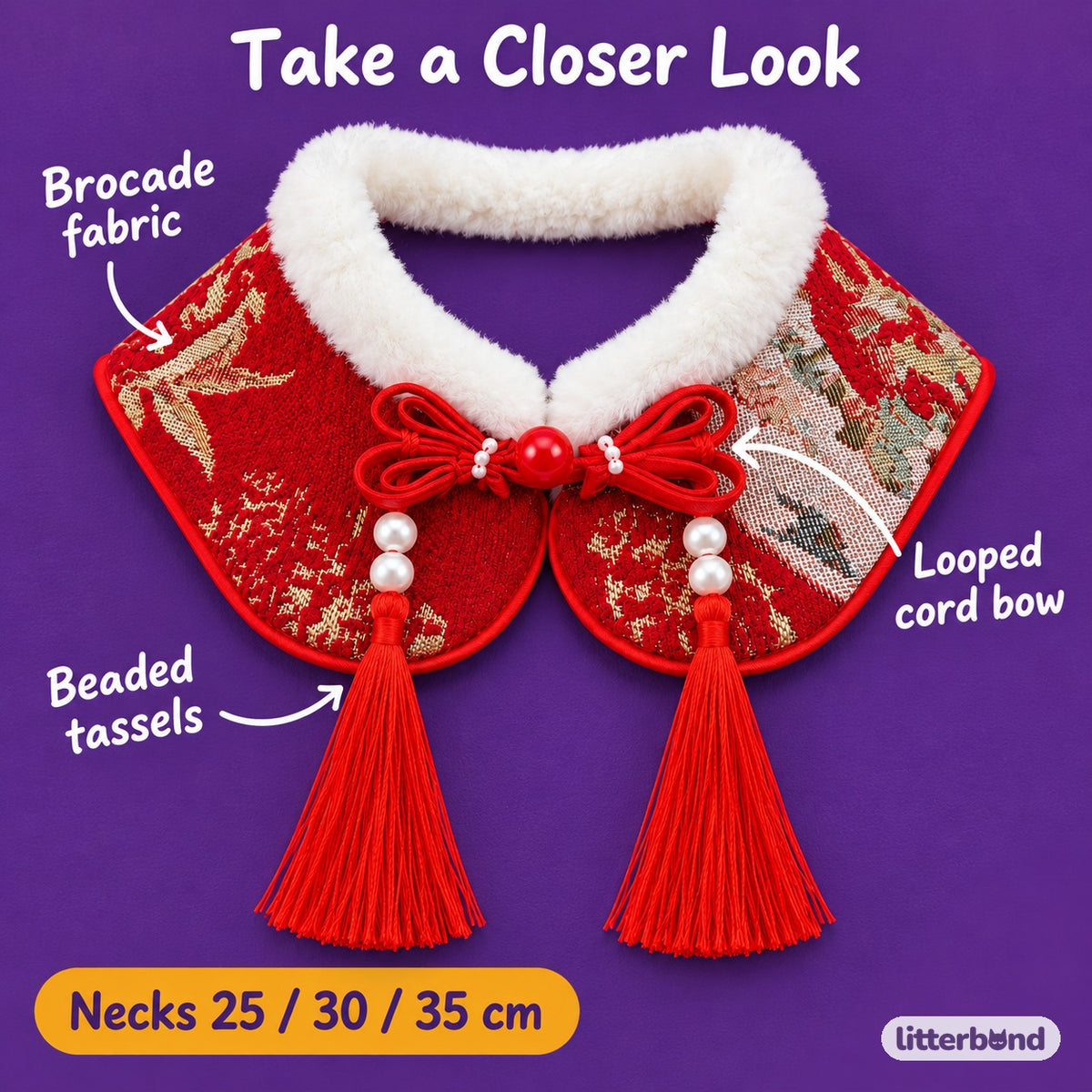 Brocade Tassel Collar Bib for Photos - close-up details