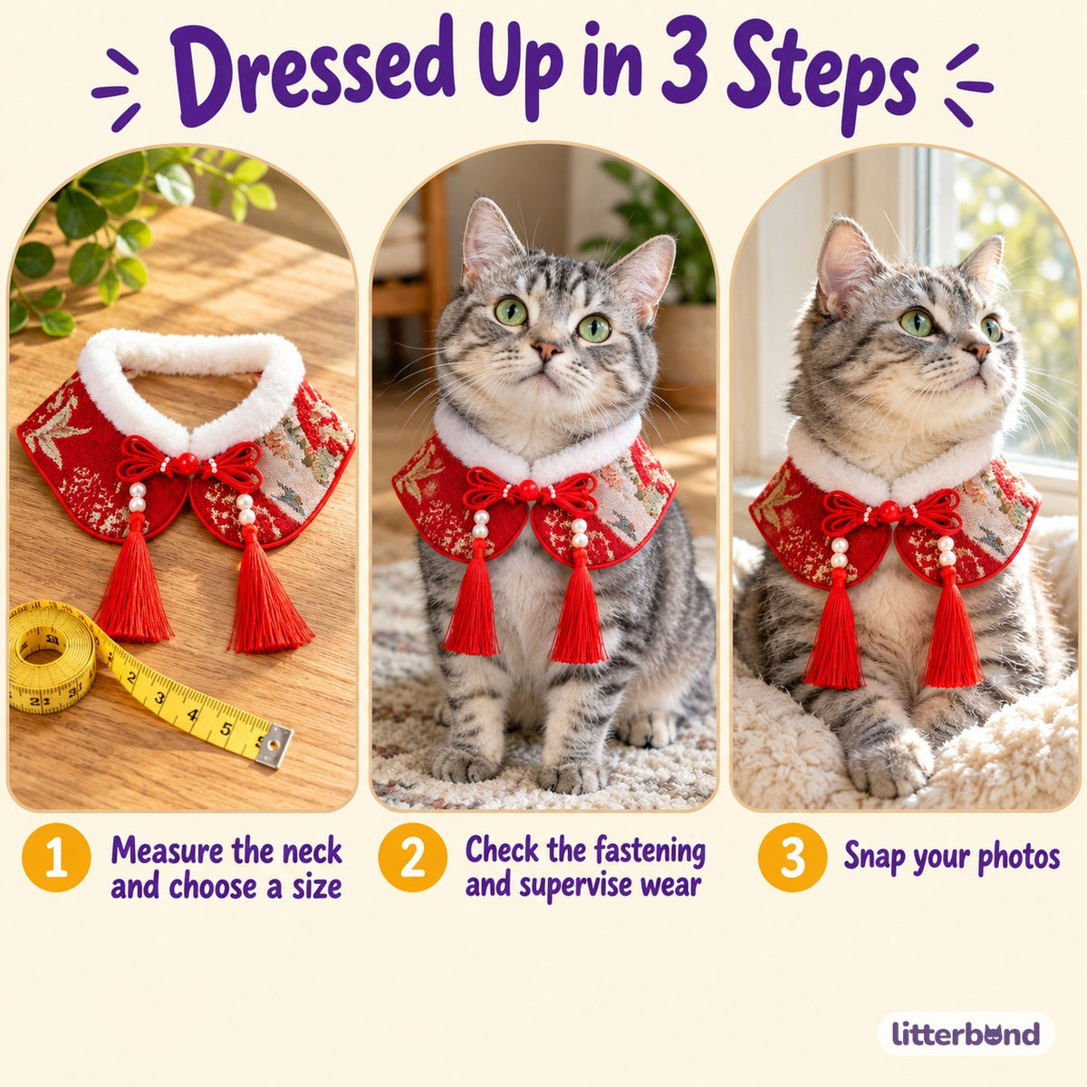 Brocade Tassel Collar Bib for Photos - how to put it on