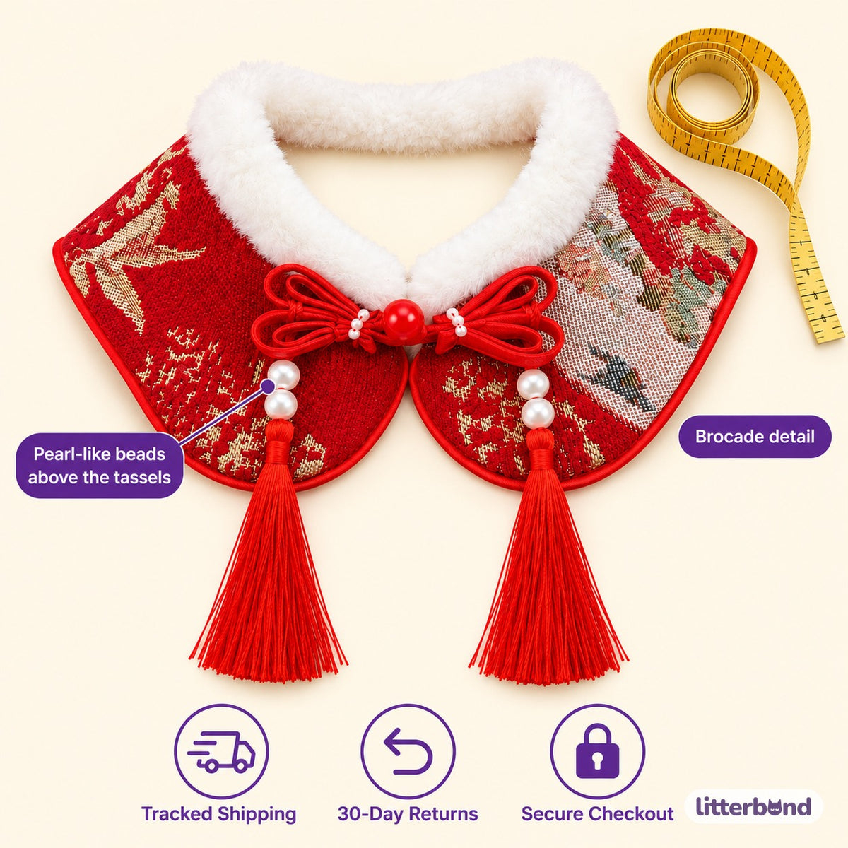 Brocade Tassel Collar Bib for Photos - size and details