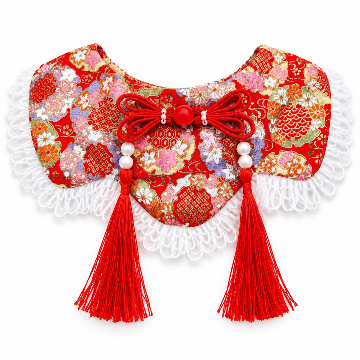 Brocade Tassel Collar Bib for Photos - Floral Fringe Brocade