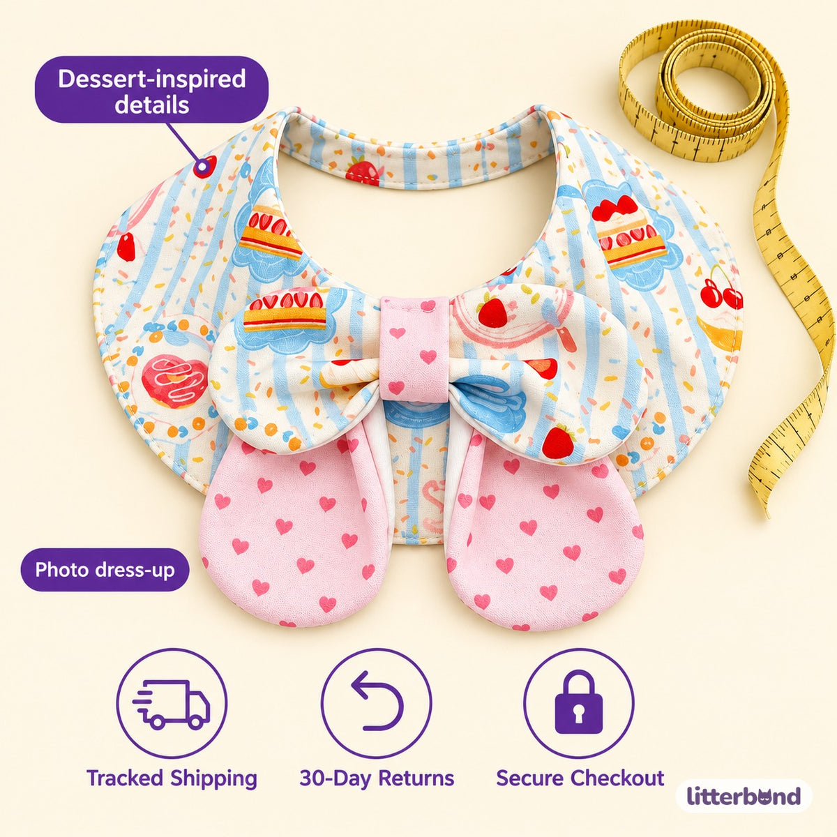 Dessert Bib Collars for Birthday Photos - size and details