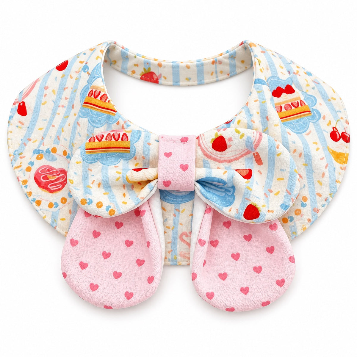 Dessert Bib Collars for Birthday Photos - Pink Heart Strawberry Bow