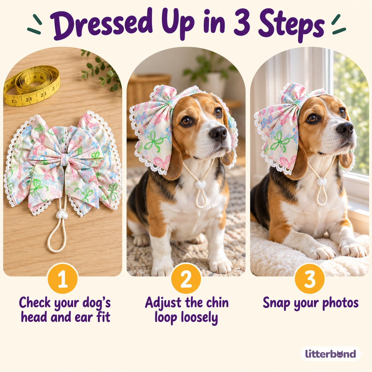 Bow Ear Covers for Dog Photos - how to put it on
