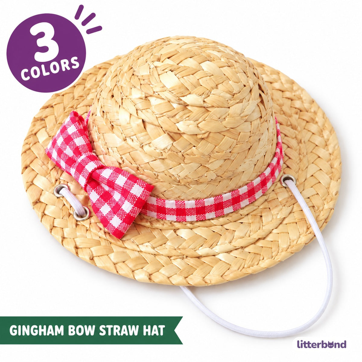 Gingham Straw Hat for Dog Photos