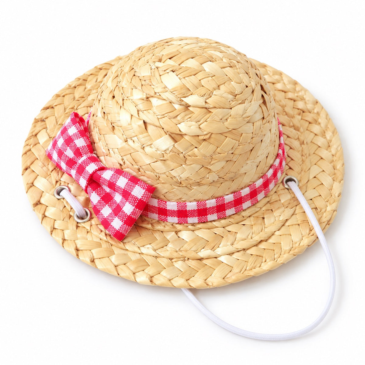 Gingham Straw Hat for Dog Photos - Red Gingham