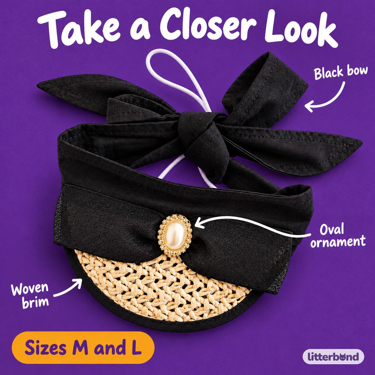 Black Bow Visor for Photos - close-up details