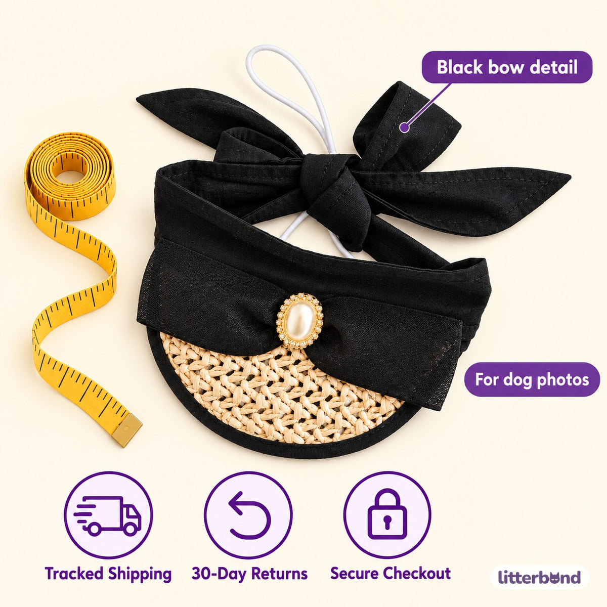 Black Bow Visor for Photos - size and details