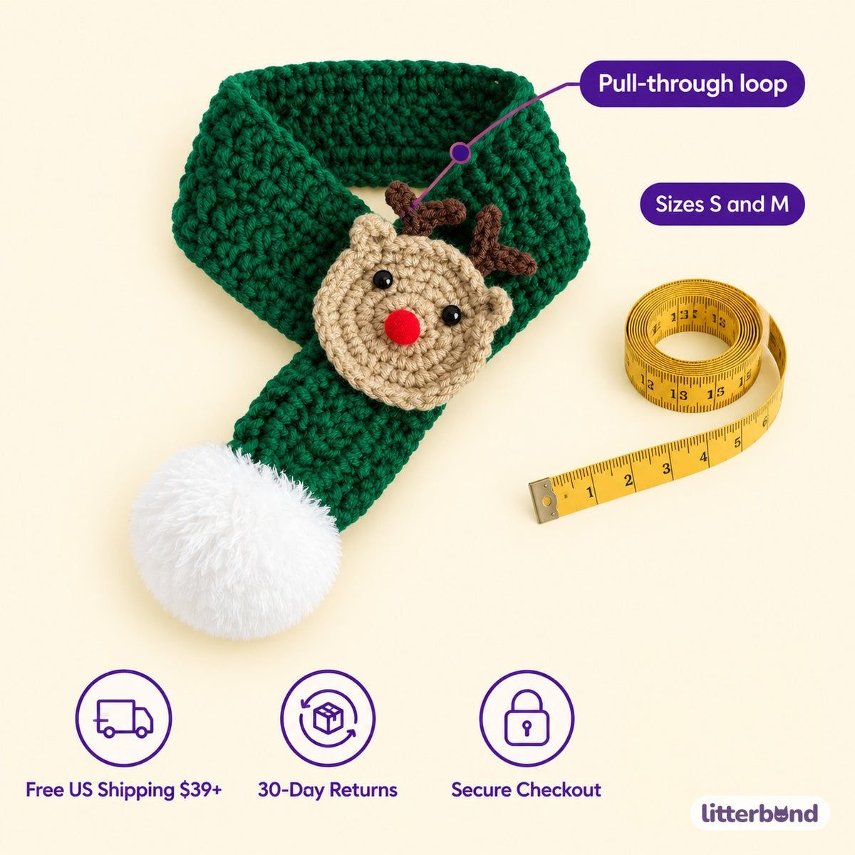 Reindeer Crochet Scarf - size and details