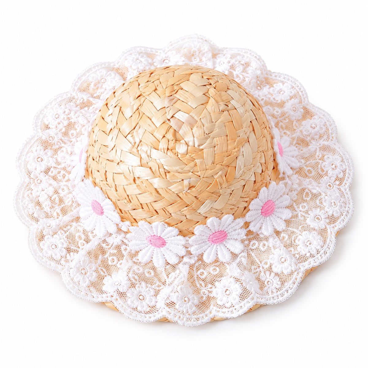 Daisy & Cherry Hat for Photos - Pink Flower Lace