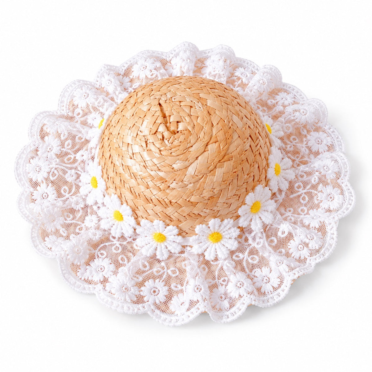 Daisy & Cherry Hat for Photos - Yellow Flower Lace