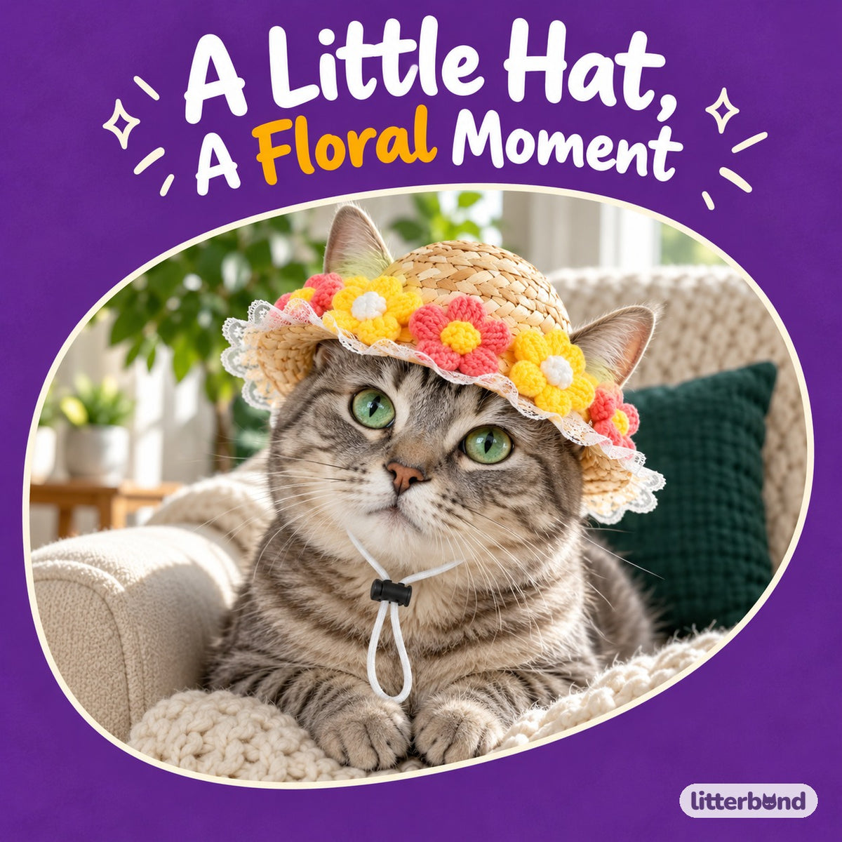 Crochet Flower Hat for Photos on a cat
