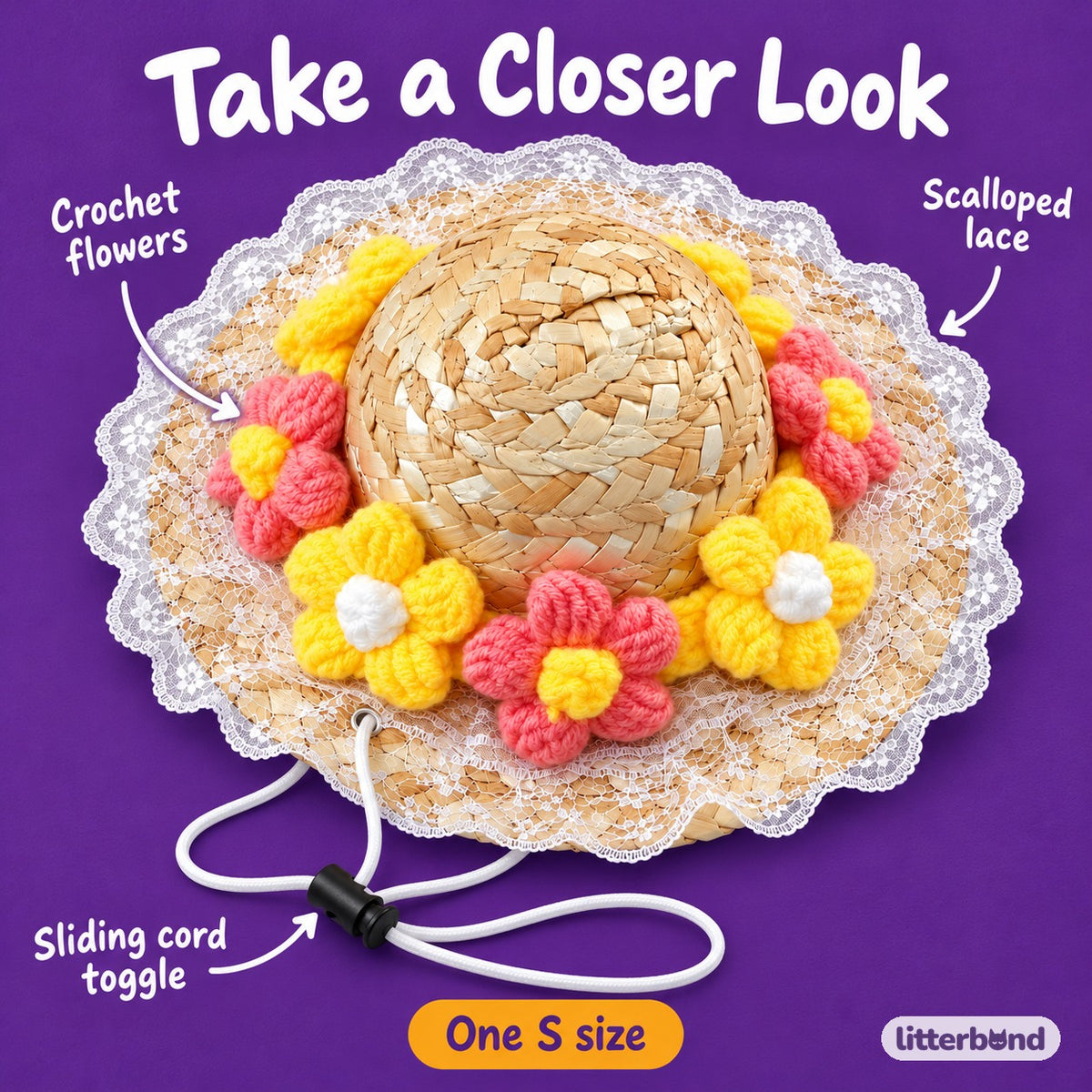 Crochet Flower Hat for Photos - close-up details