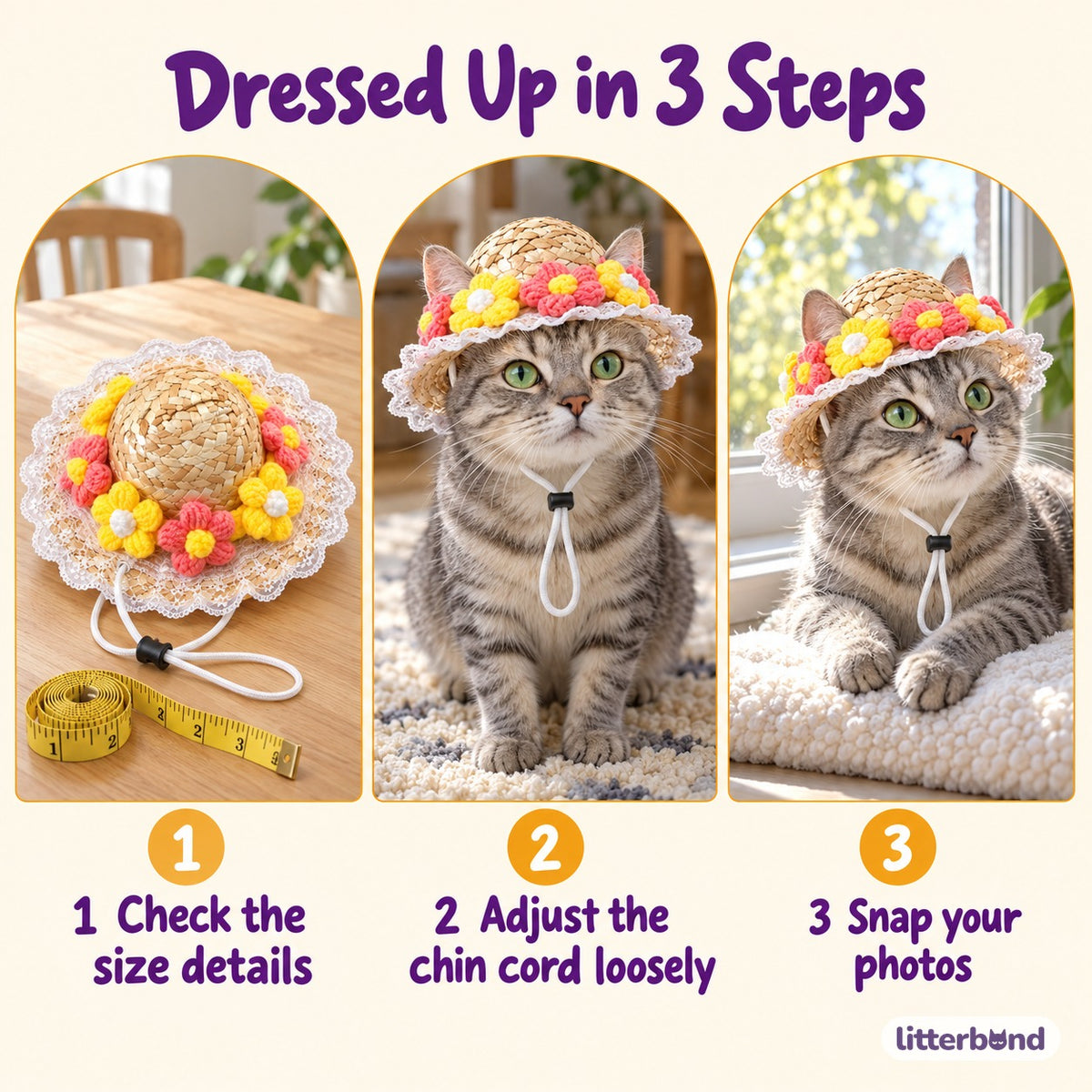 Crochet Flower Hat for Photos - how to put it on