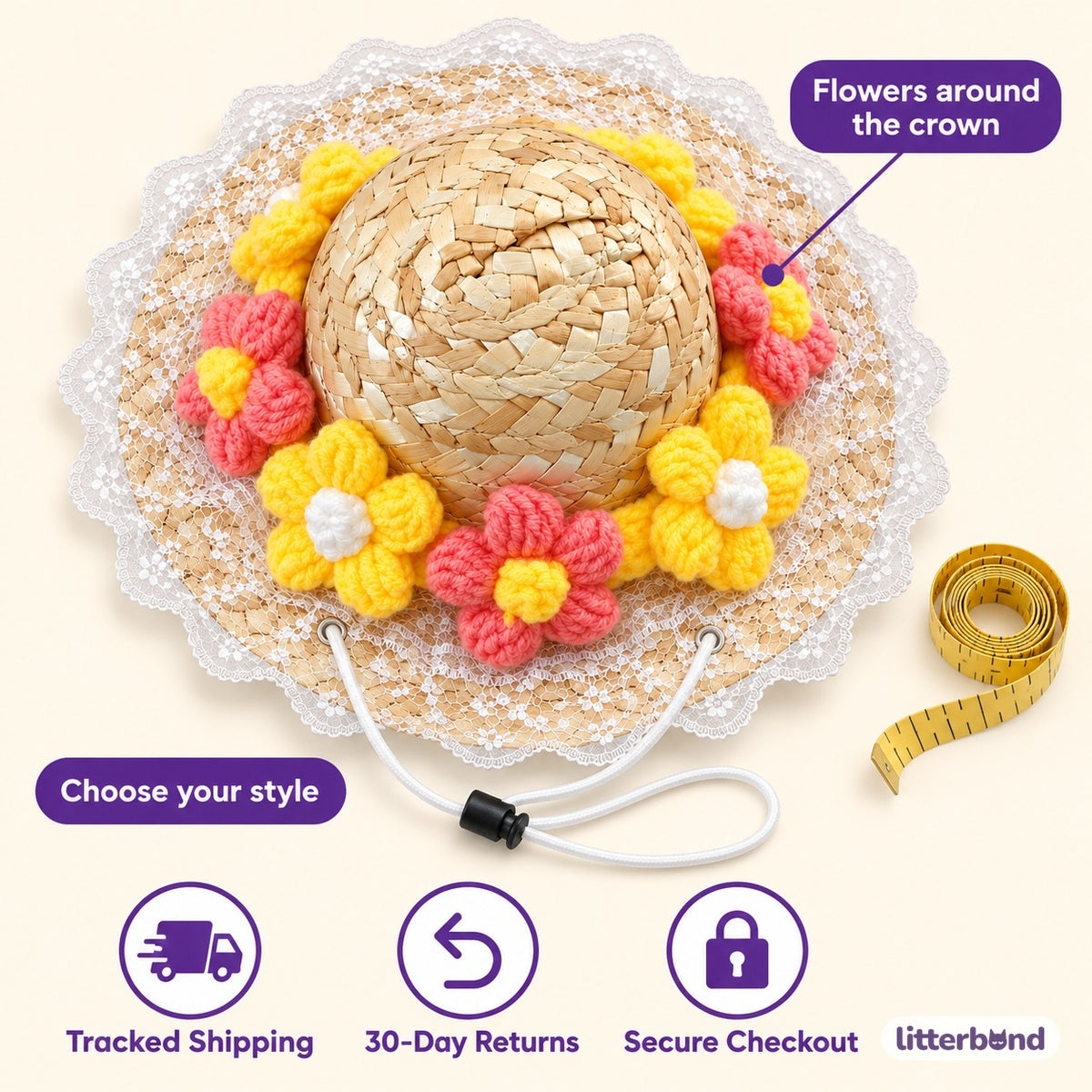 Crochet Flower Hat for Photos - size and details