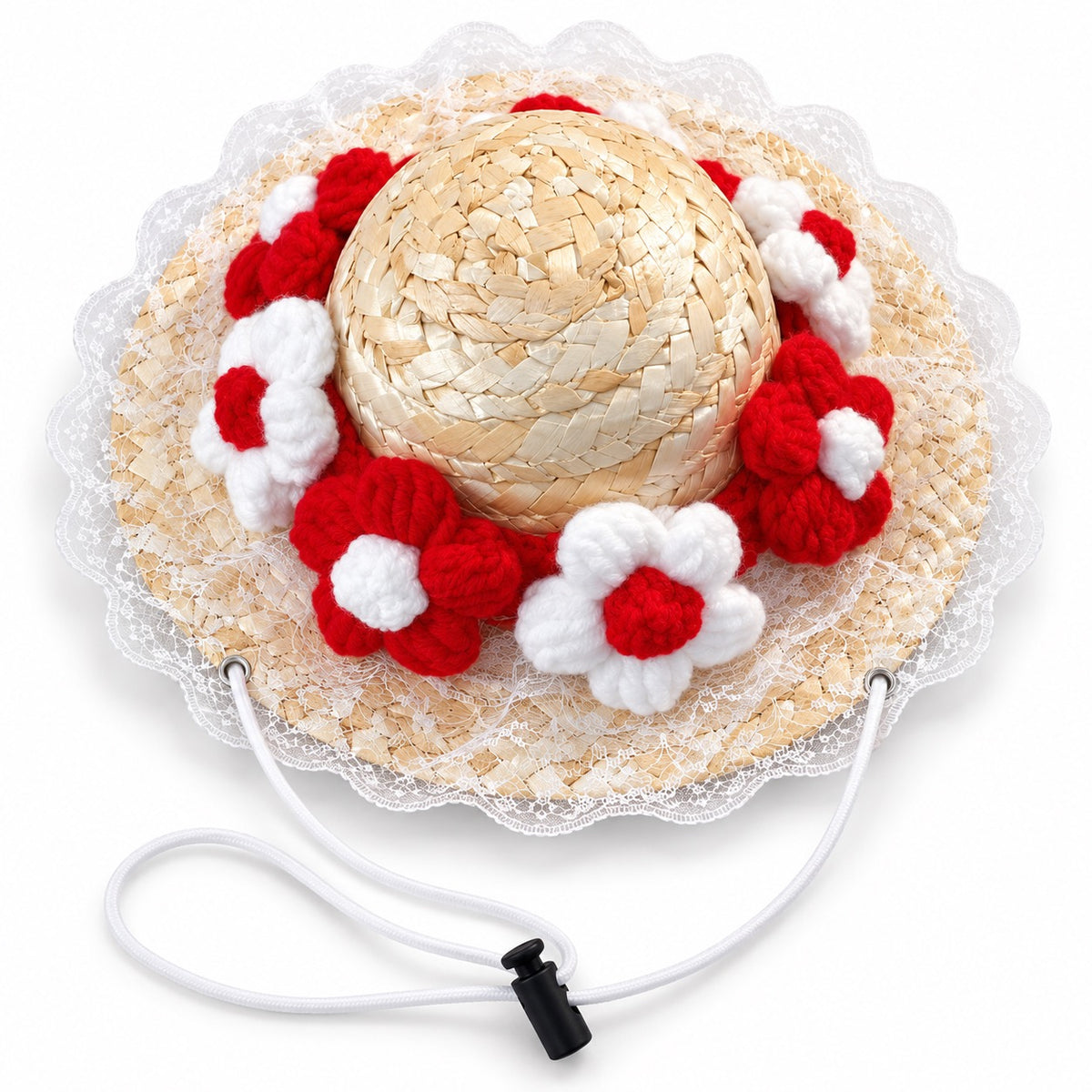 Crochet Flower Hat for Photos - Red & White