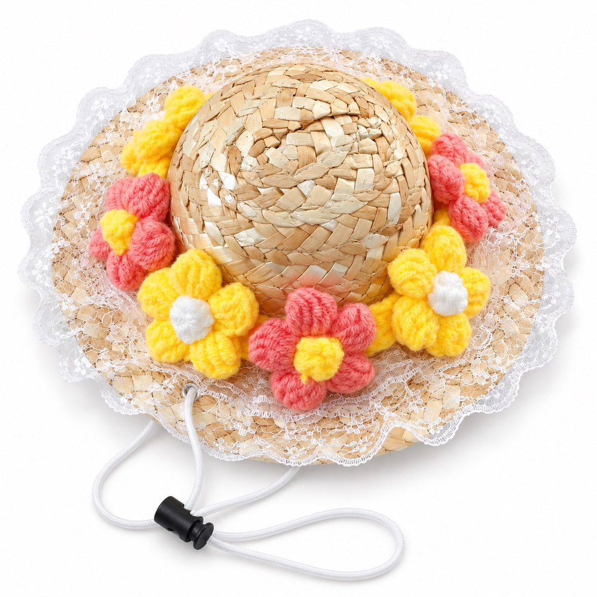 Crochet Flower Hat for Photos - Yellow & Pink
