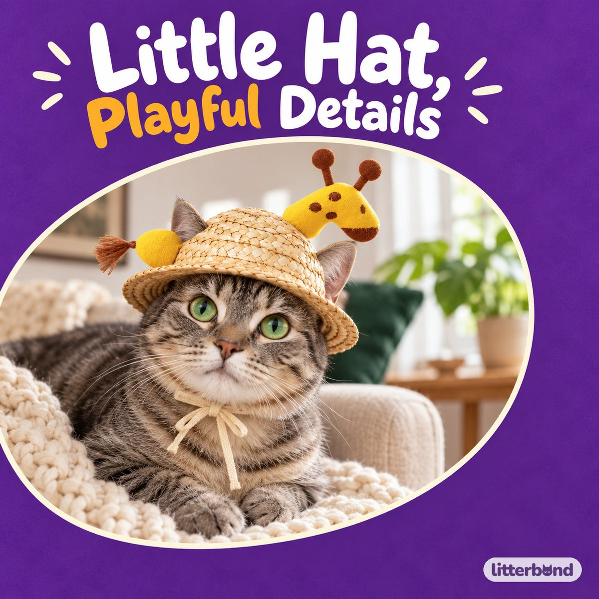 Plush Straw Hat for Photos on a cat