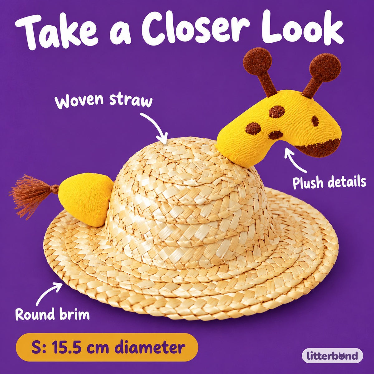 Plush Straw Hat for Photos - close-up details