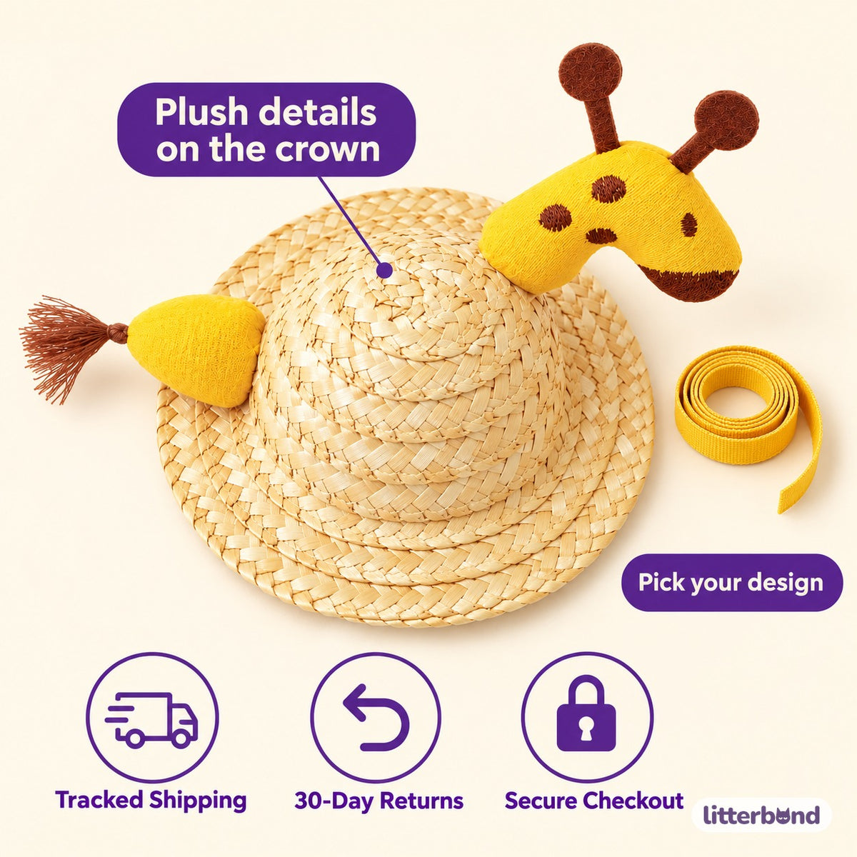 Plush Straw Hat for Photos - size and details