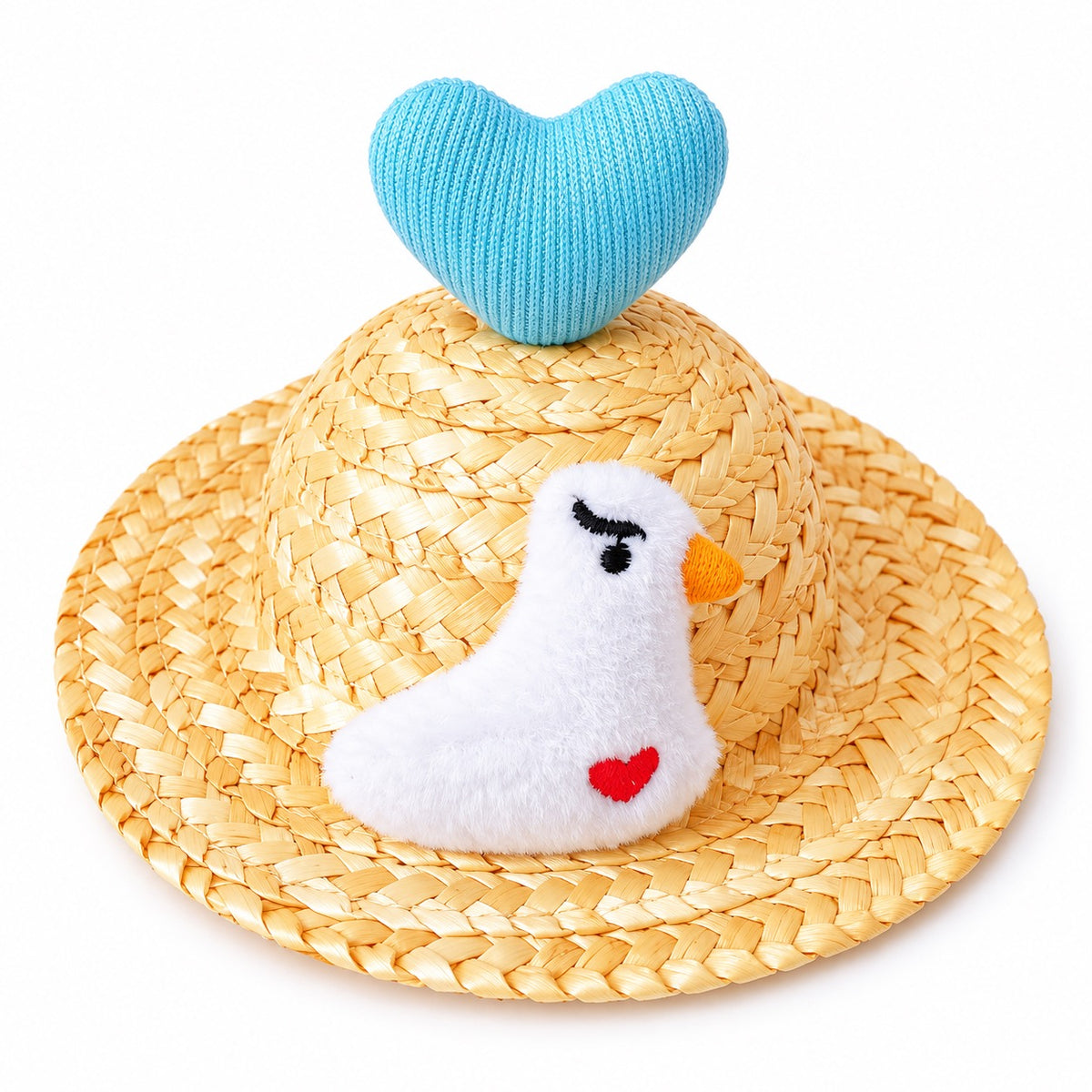 Plush Straw Hat for Photos - Blue Heart Goose