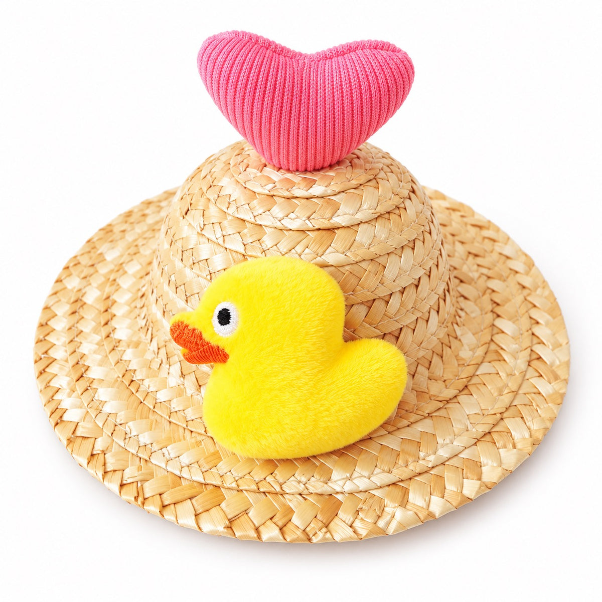 Plush Straw Hat for Photos - Pink Heart Duck