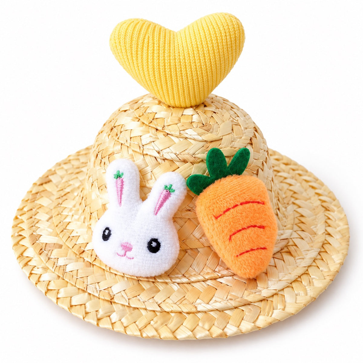 Plush Straw Hat for Photos - Yellow Heart Bunny