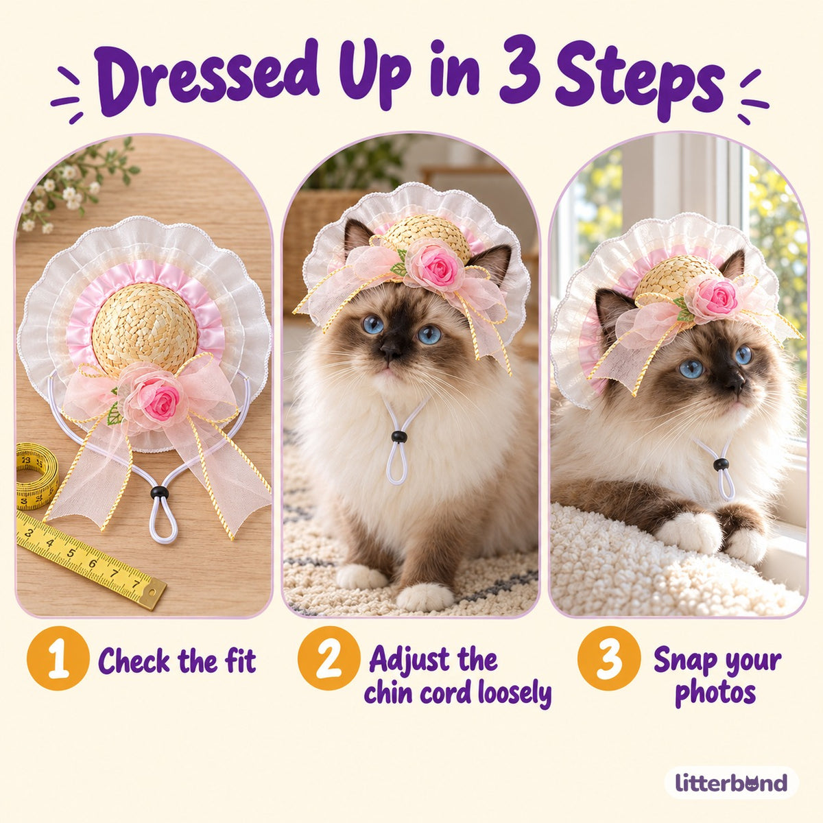 Rose Ruffle Straw Hat for Photos - how to put it on