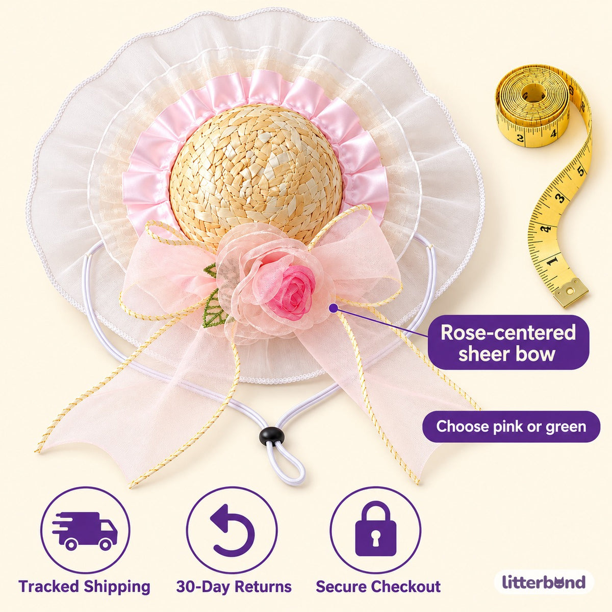 Rose Ruffle Straw Hat for Photos - size and details
