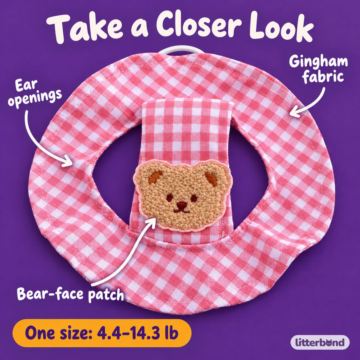 Gingham Bear Hat for Photos - close-up details