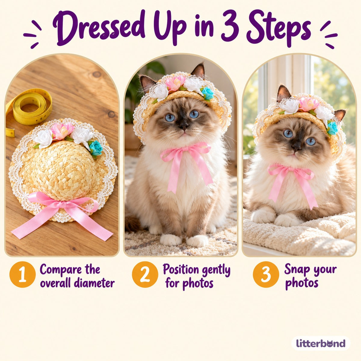 Floral Lace Straw Hat for Photos - how to put it on