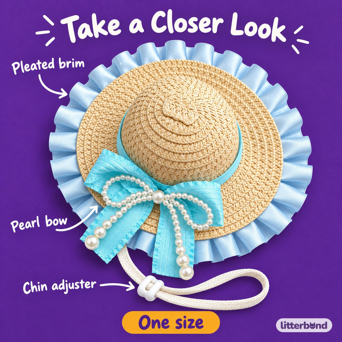 Pearl-Bow Ruffle Hat for Photos - close-up details