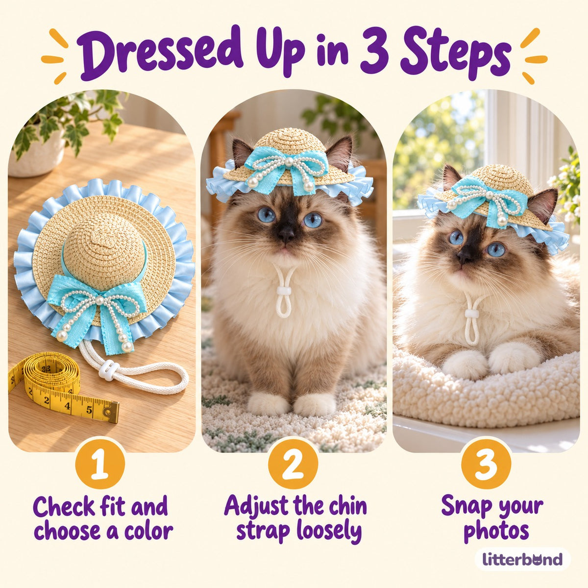 Pearl-Bow Ruffle Hat for Photos - how to put it on