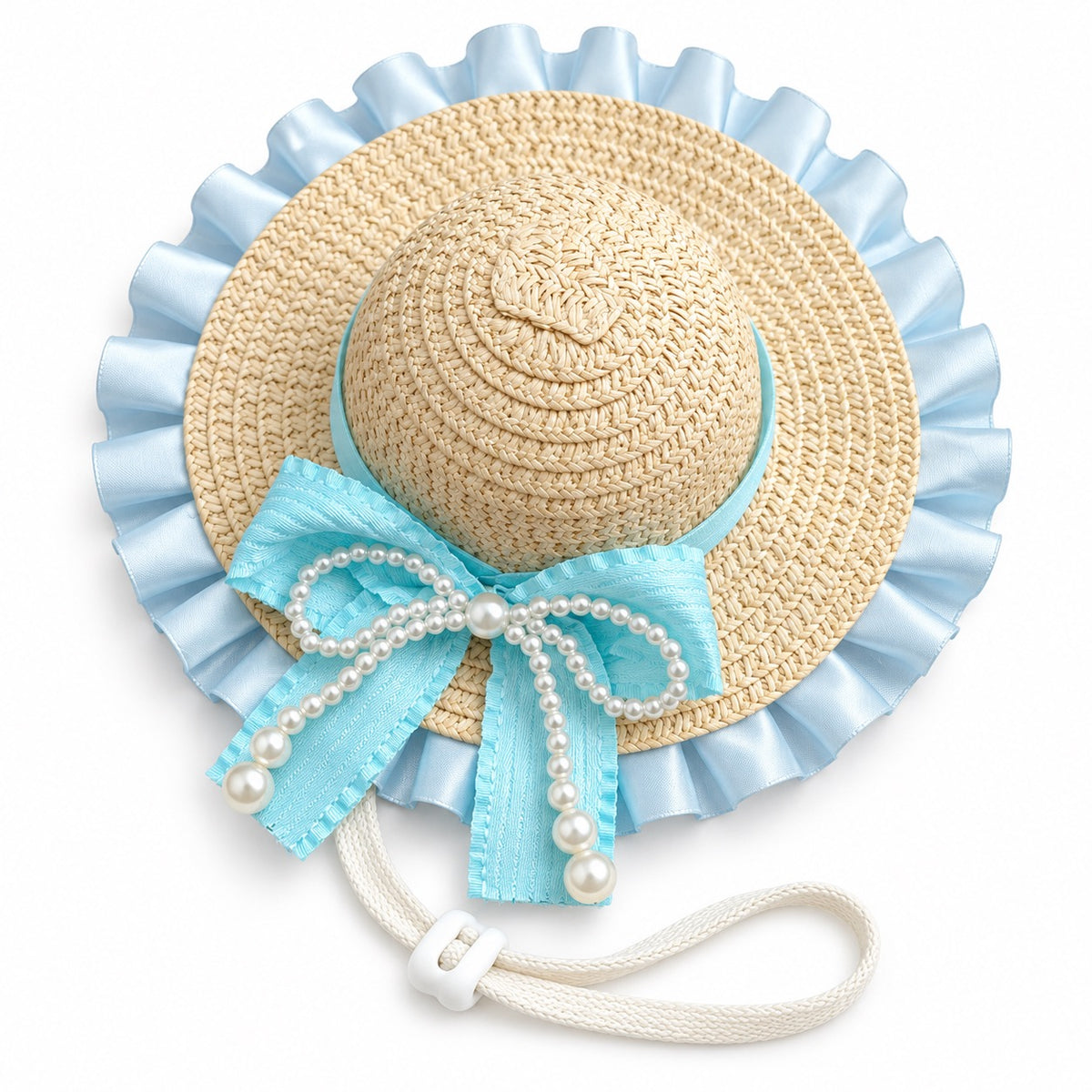 Pearl-Bow Ruffle Hat for Photos - Sky Blue