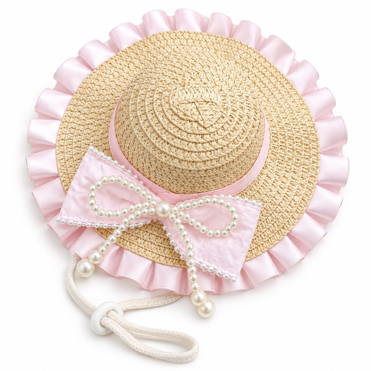 Pearl-Bow Ruffle Hat for Photos - Blush Pink