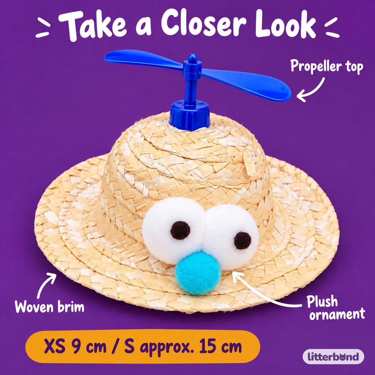 Plush Propeller Straw Hat for Photos - close-up details