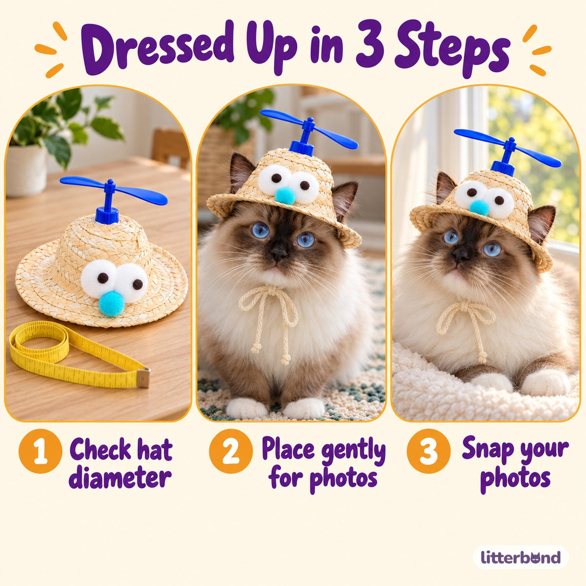 Plush Propeller Straw Hat for Photos - how to put it on