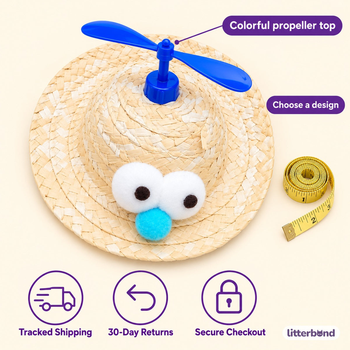 Plush Propeller Straw Hat for Photos - size and details