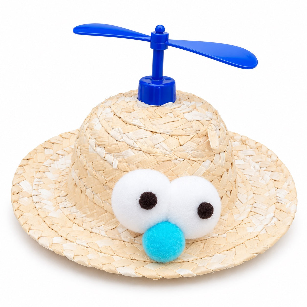 Plush Propeller Straw Hat for Photos - Blue Googly Eyes
