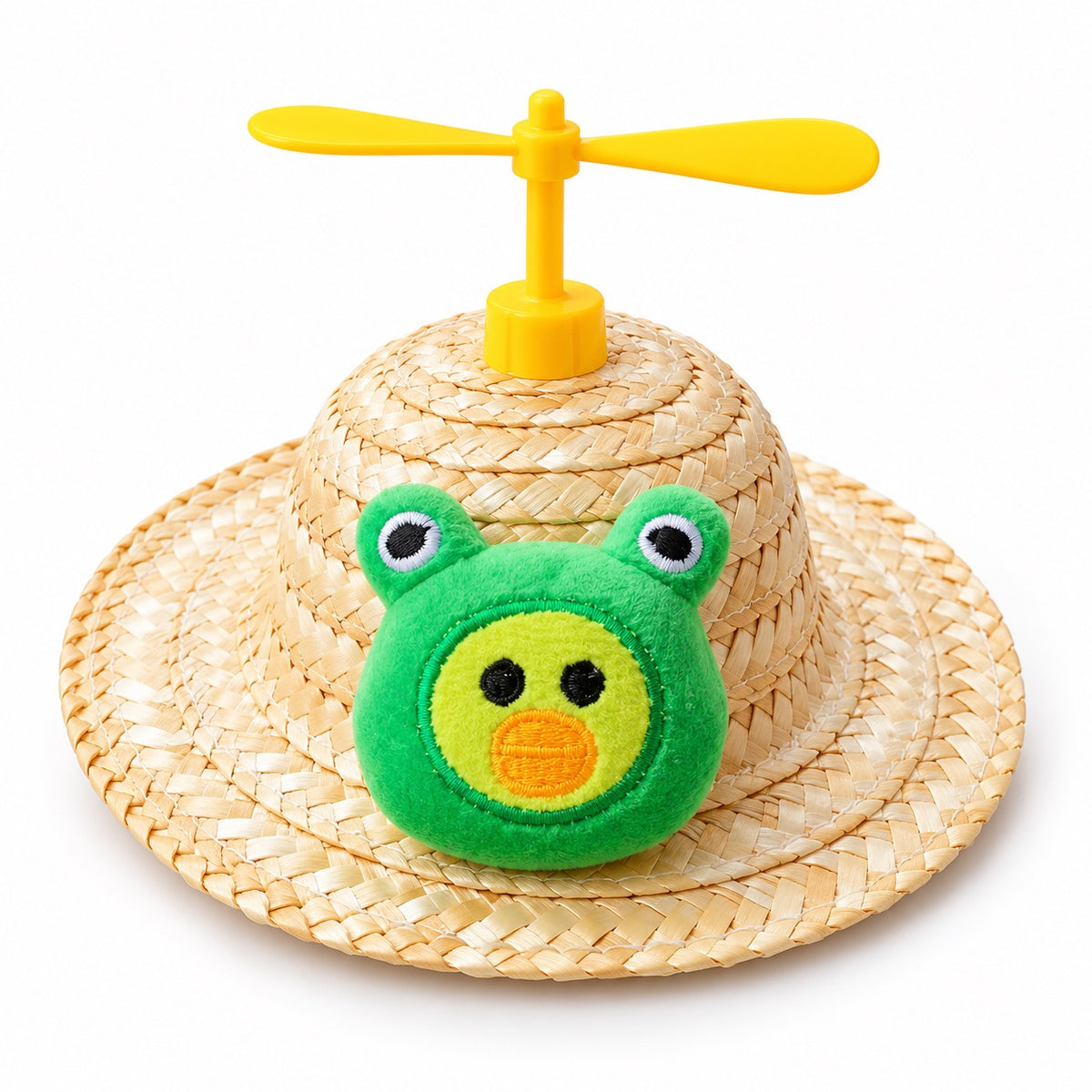Plush Propeller Straw Hat for Photos - Green Frog