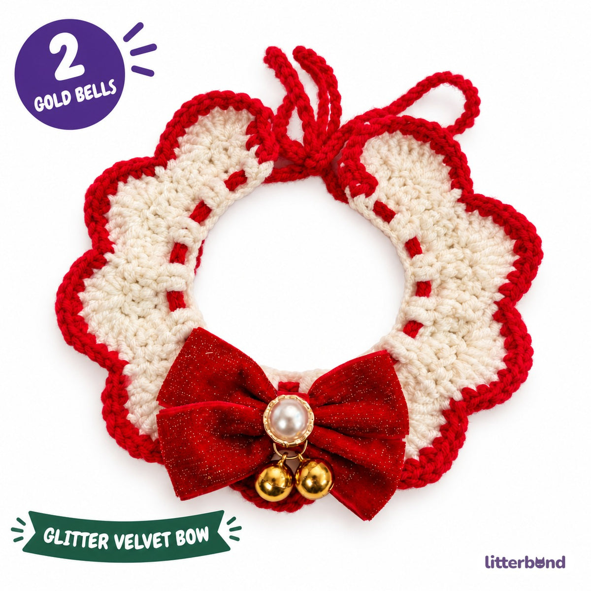Red Glitter Bow Crochet Collar