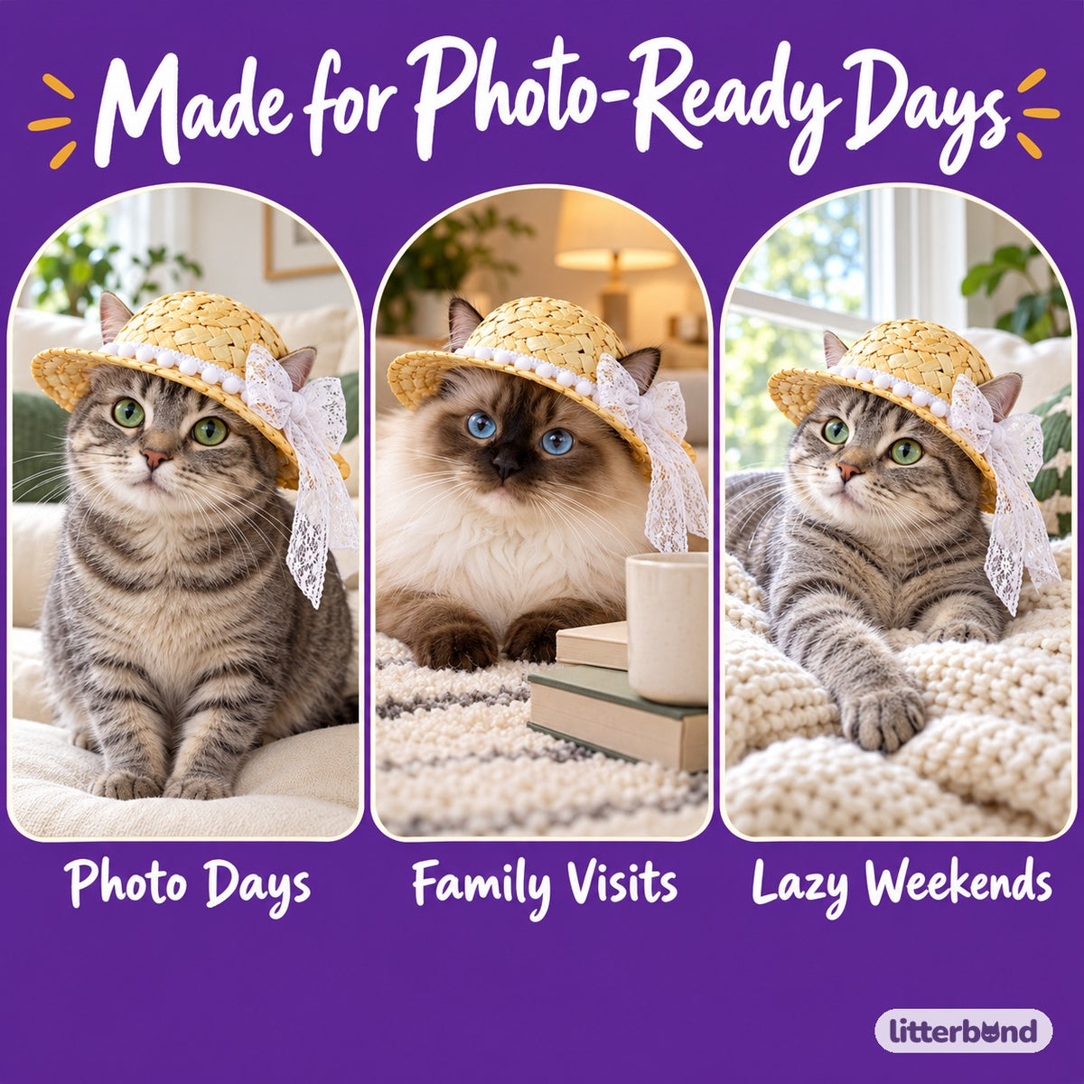 Lace & Rose Photo Hat on a cat at home
