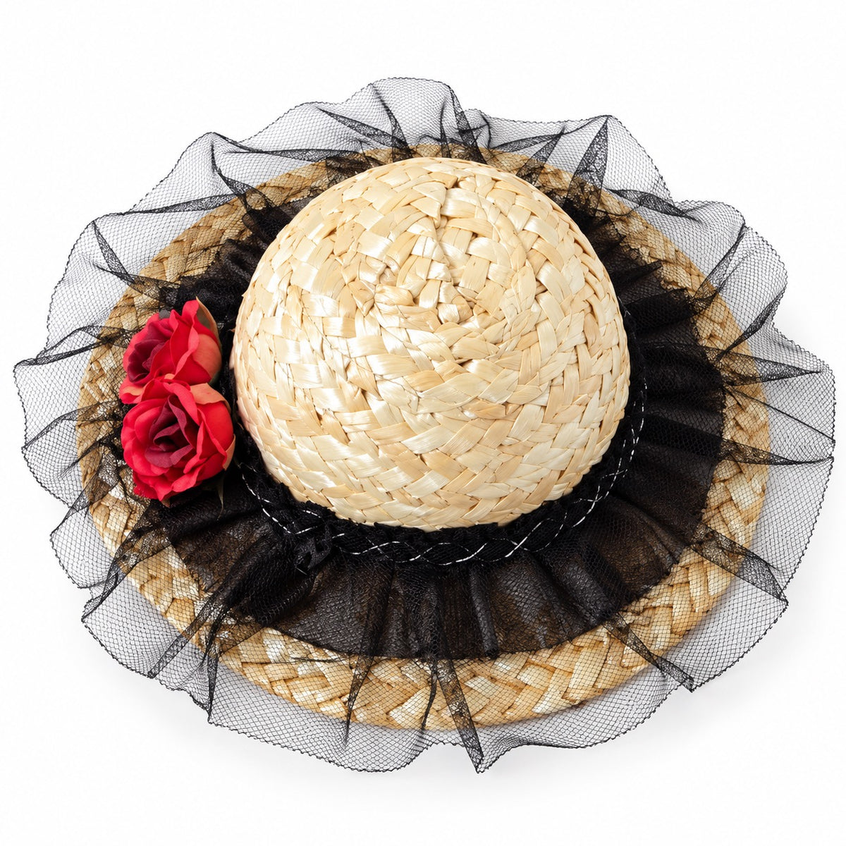 Lace & Rose Photo Hat - Black Tulle Roses